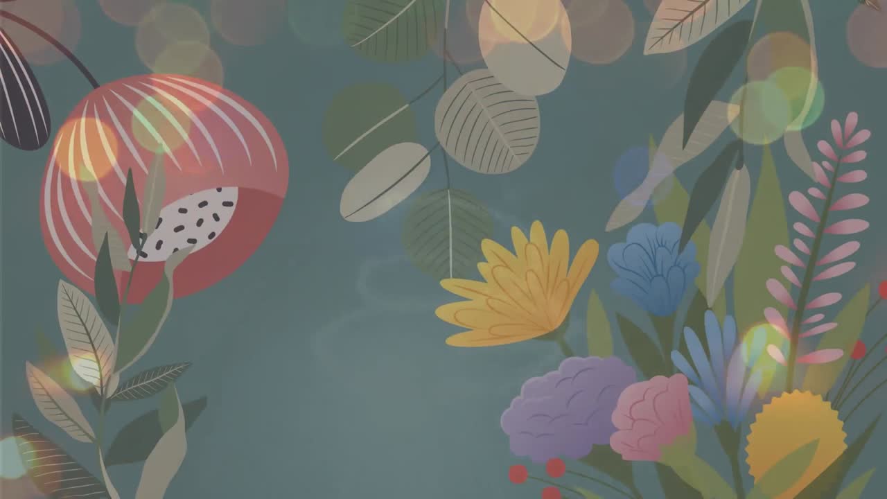 Animation of snow falling over moving flowers