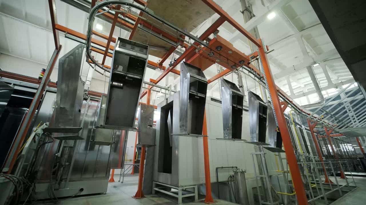Industrial Metal Parts Painting Process in a Factory