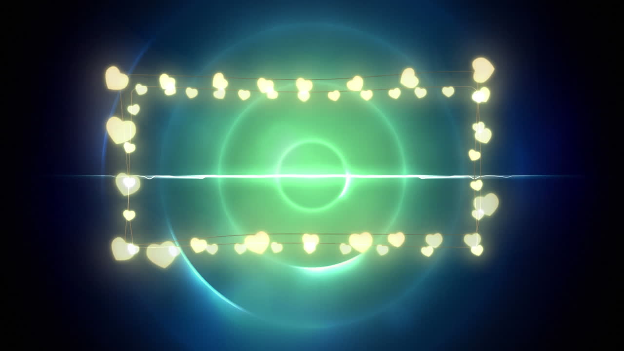 녹색 원 위에 복사 공간과 함께 크리스마스 장식 요정 불빛의 애니메이션