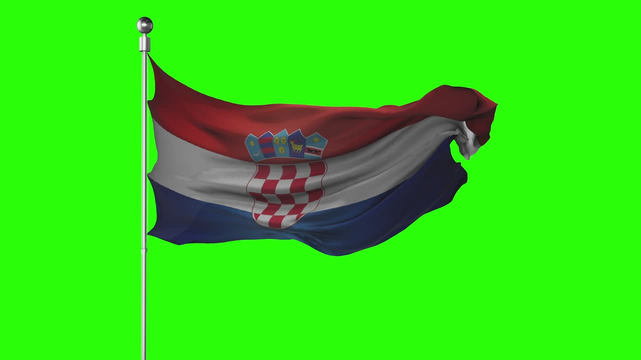 녹색 화면에서 흔들리는 크로아티아 국기. 크로아시아 정치 일러스트레이션