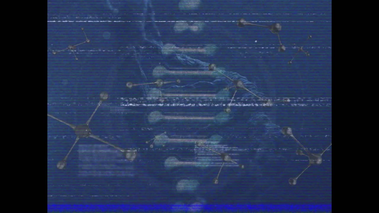 Animation of interference over dna strand withdata processing and molecules on blue background