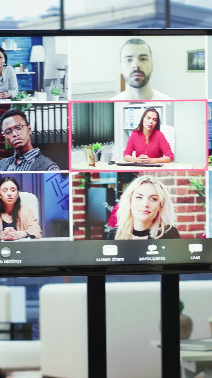 Vertical Video Company employees attending a meeting via videocall with investors