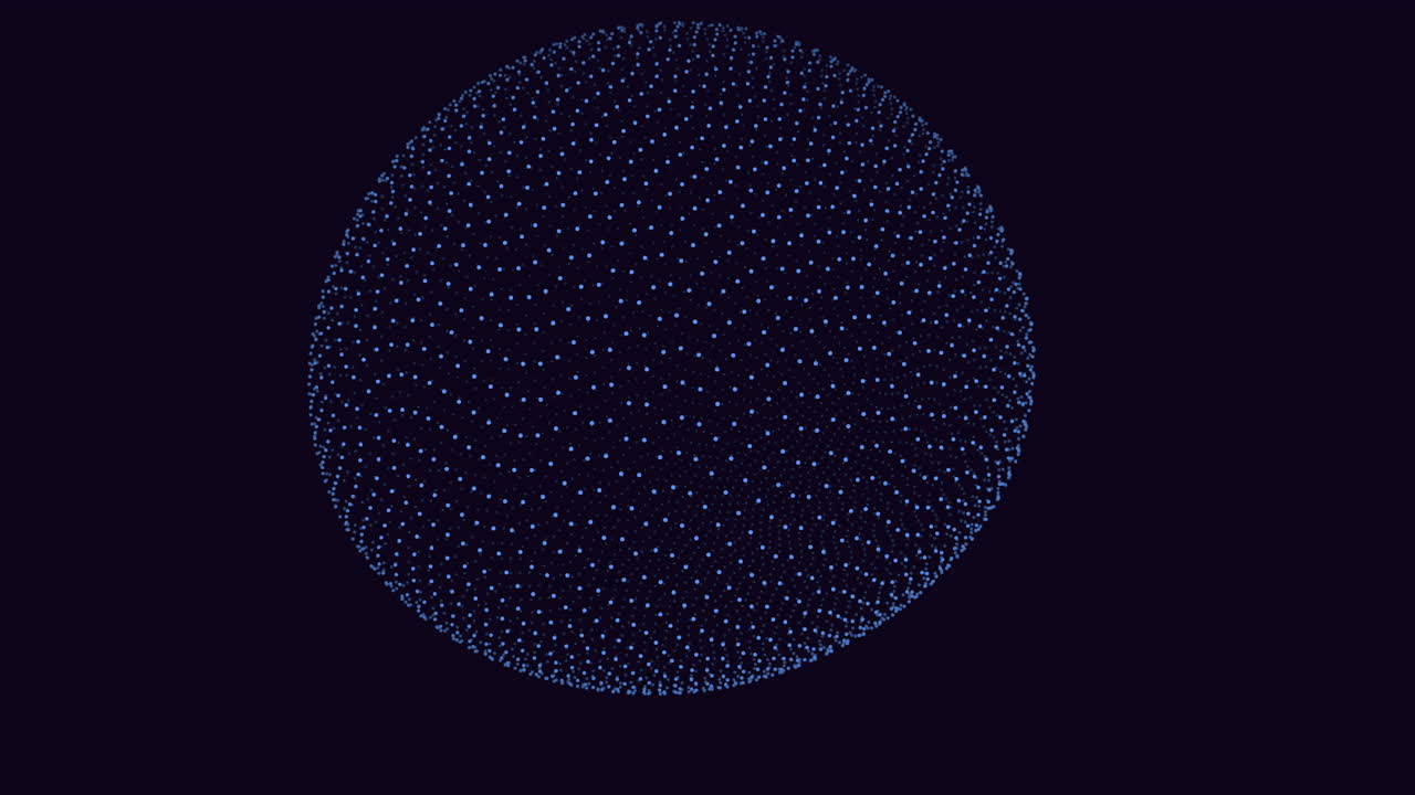 A 3D sphere composed of evenly spaced glowing blue dots in a mesmerizing pattern, creating a captivating visual of a radiant celestial sphere suspended in space