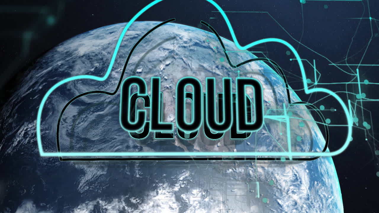 우주에서 지구 위의 클라우드 컴퓨팅 애니메이션