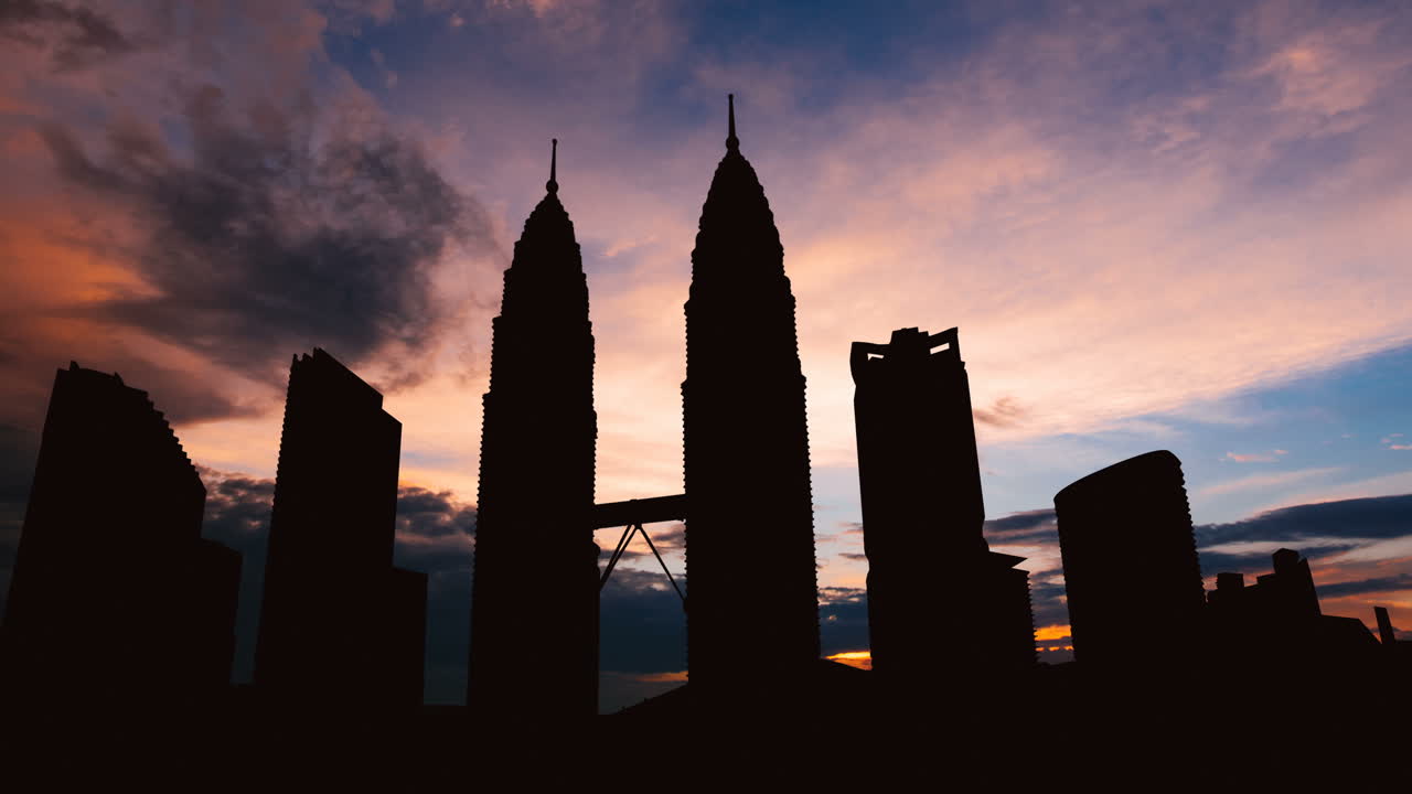 Silhouette dello skyline di Kuala Lumpur al tramonto