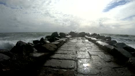 Dyke protection with concrete groins, breakers, North Sea, Denmark, 4K