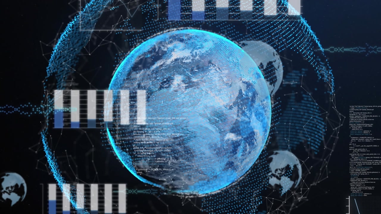 Animation of data processing and globe over globe