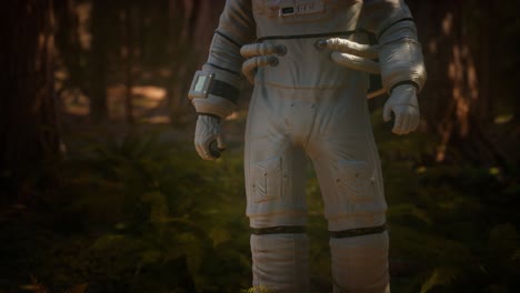 astronauta solitario en el bosque oscuro