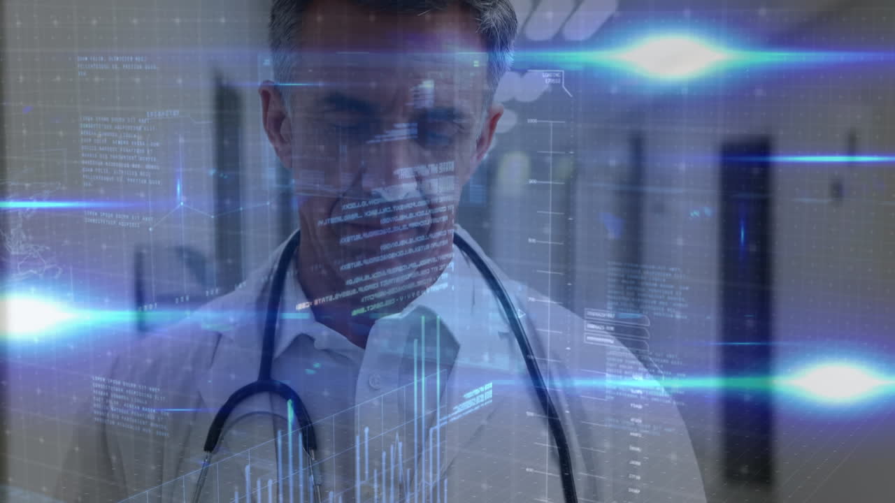 animación del procesamiento de datos sobre el médico masculino