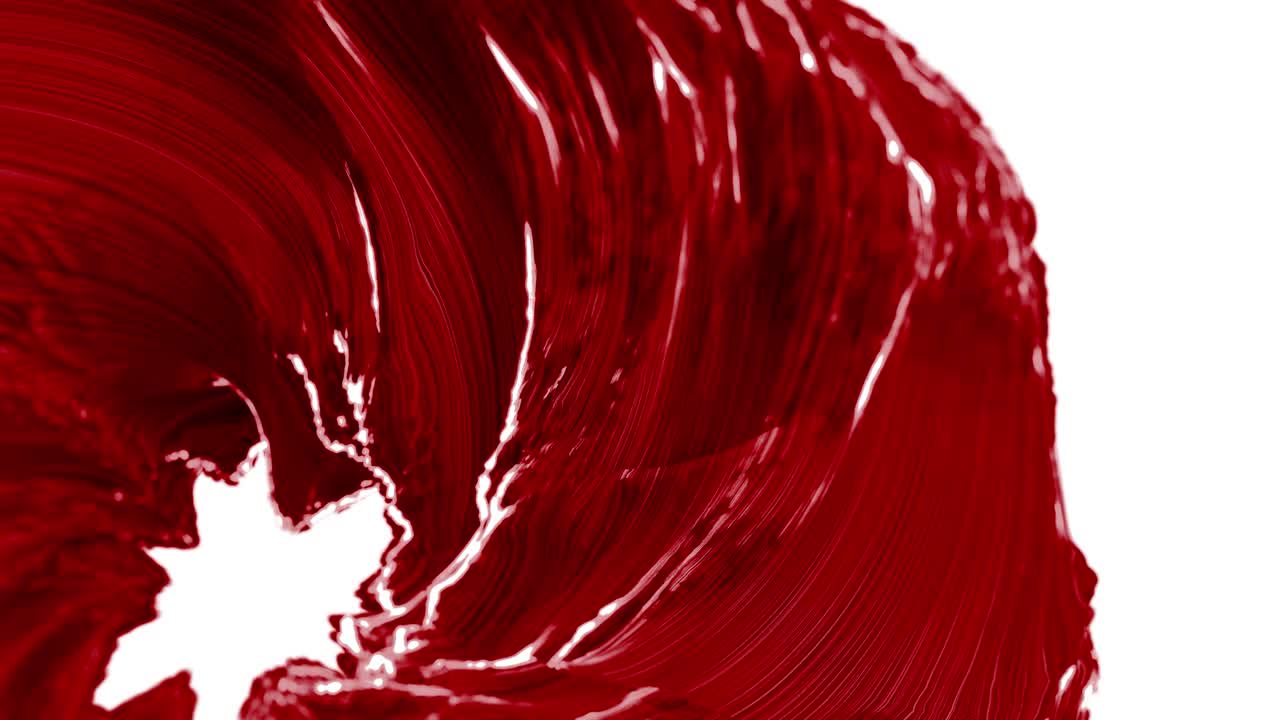Red wavy surface with swirls on white background. 3d loop background