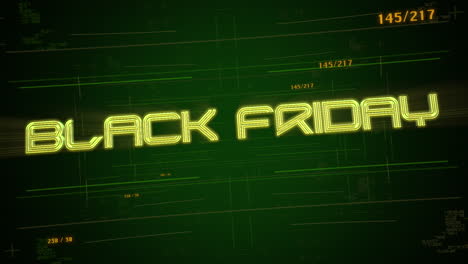 animation intro text black friday and cyberpunk animation background with computer matrix and grid 2