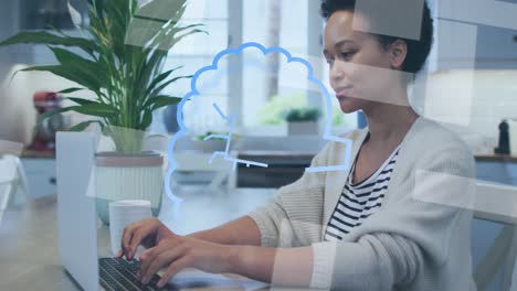 Animation of ai data processing over biracial woman using laptop