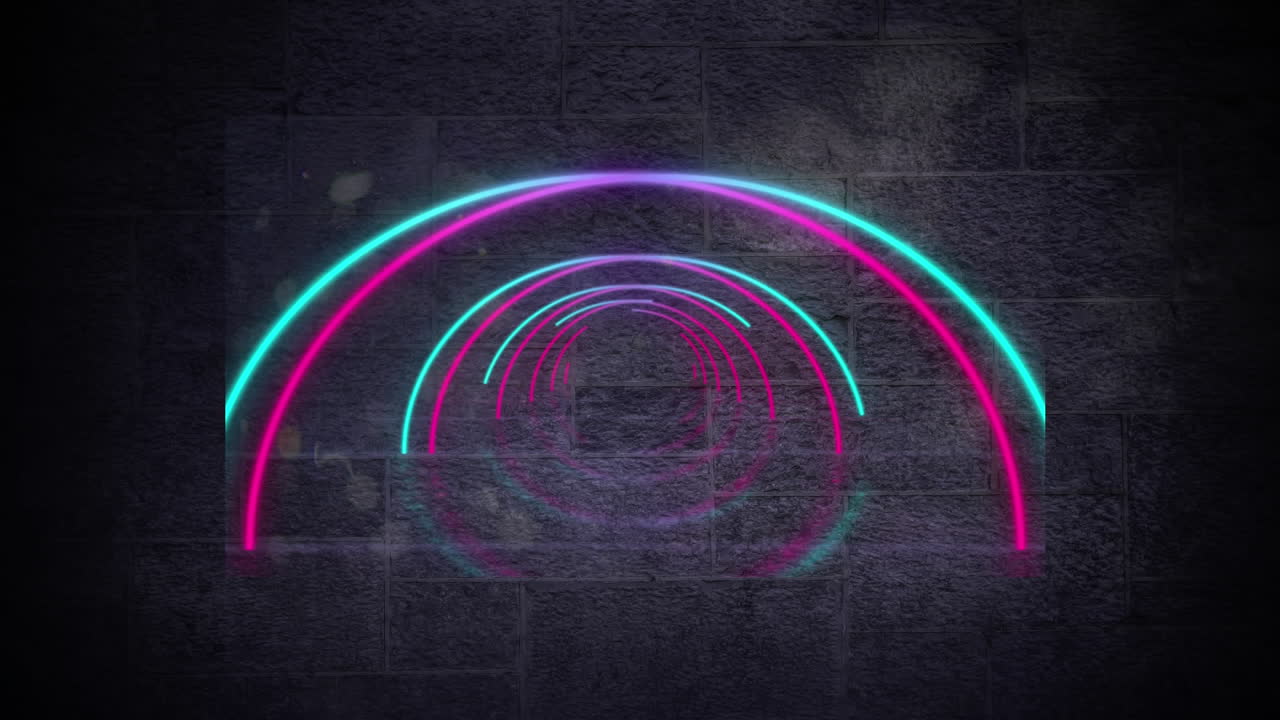 animación de círculos de neón coloridos sobre un fondo gris