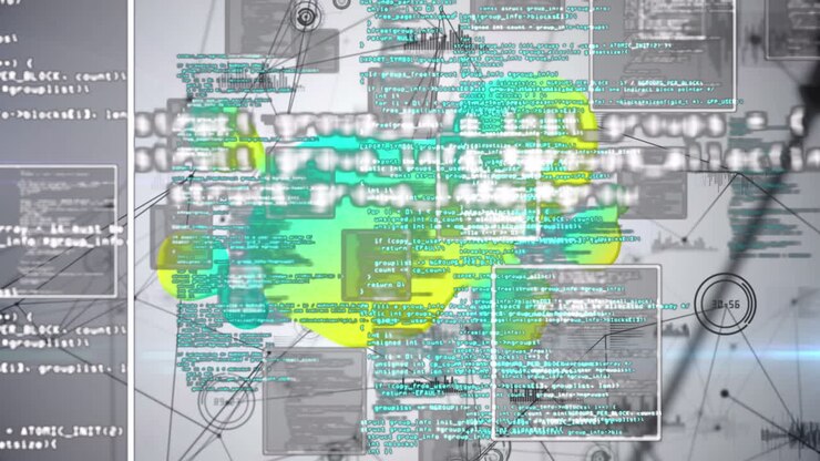 Animation of green and yellow stain over connections on grey background