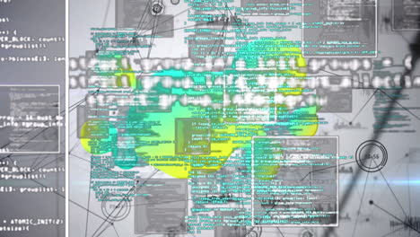 Animation of green and yellow stain over connections on grey background