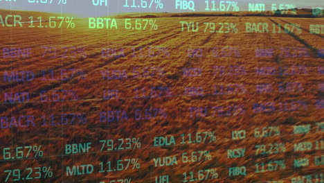animation of financial data processing over agriculture field