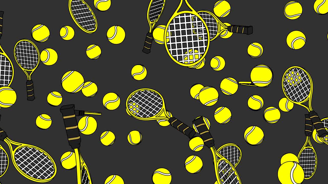 회색 바탕에 노란색 테니스 공과 테니스 라켓을 그린 스타일입니다.