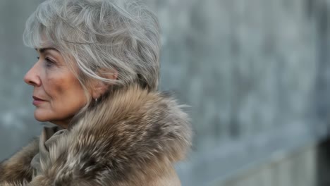 elegant senior woman in fur coat