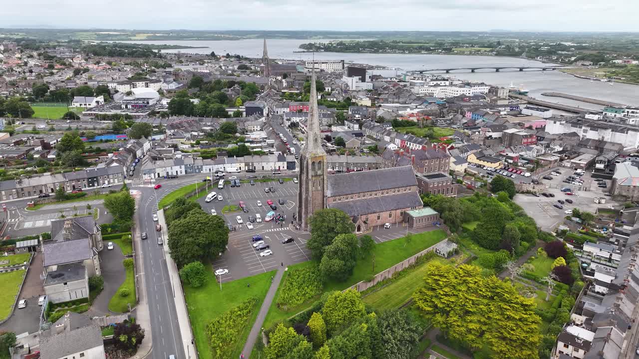 Aerial view of Church of the Assumption, Wexford, serene landscape