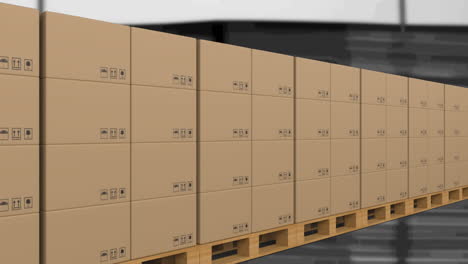 animation of cardboard boxes moving on conveyor belt in warehouse