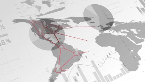 simples iconos de personas ubicados en el mapa del mundo conectados por líneas y datos demográficos en el fondo