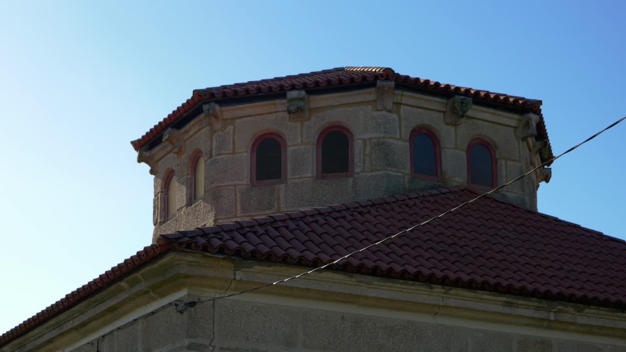 Wide angle of Santa María de Parada de Outeiro church in Vilar de Santos, Galicia, Spain