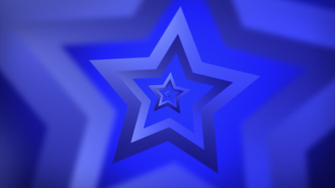 Rotating spinning 3D star abstract shape generates neon tunnel illusion on a dark gradient background motion graphics twirling vivid visual effects and a dynamic pattern backdrop colours blue navy