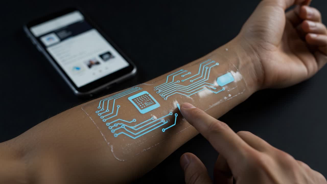 Innovative Technology: Exploring the Interface Between Human Skin and Digital Circuits, Showcasing a Unique Interaction with Wearable Devices