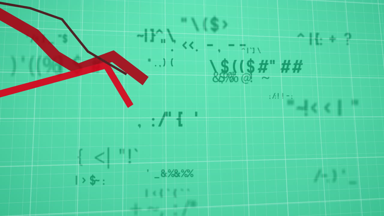 Animation of statistical data processing and changing symbols against green background