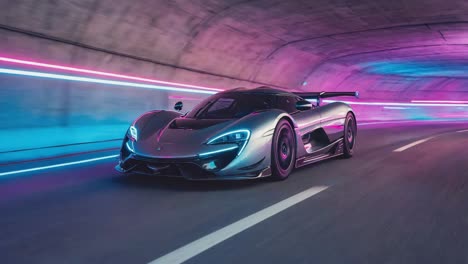 futuristic supercar speeding through a neon tunnel