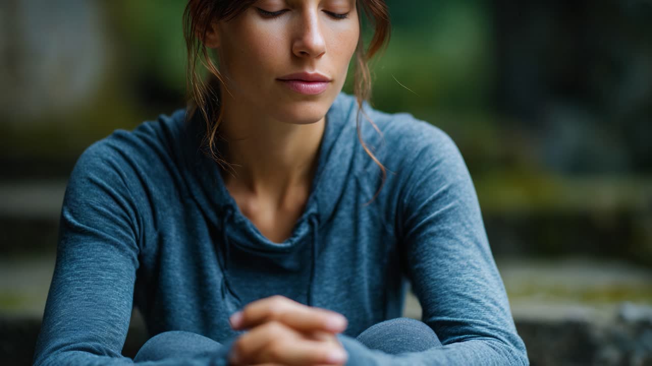A serene moment of mindfulness captured in two frames, showcasing a woman engaging in deep contemplation and relaxation in a tranquil natural setting
