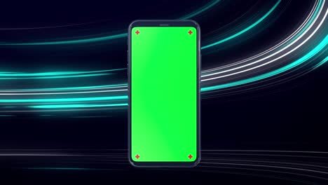 teléfono móvil pantalla verde encendiendo neón ciencia ficción tecnología de fondo
