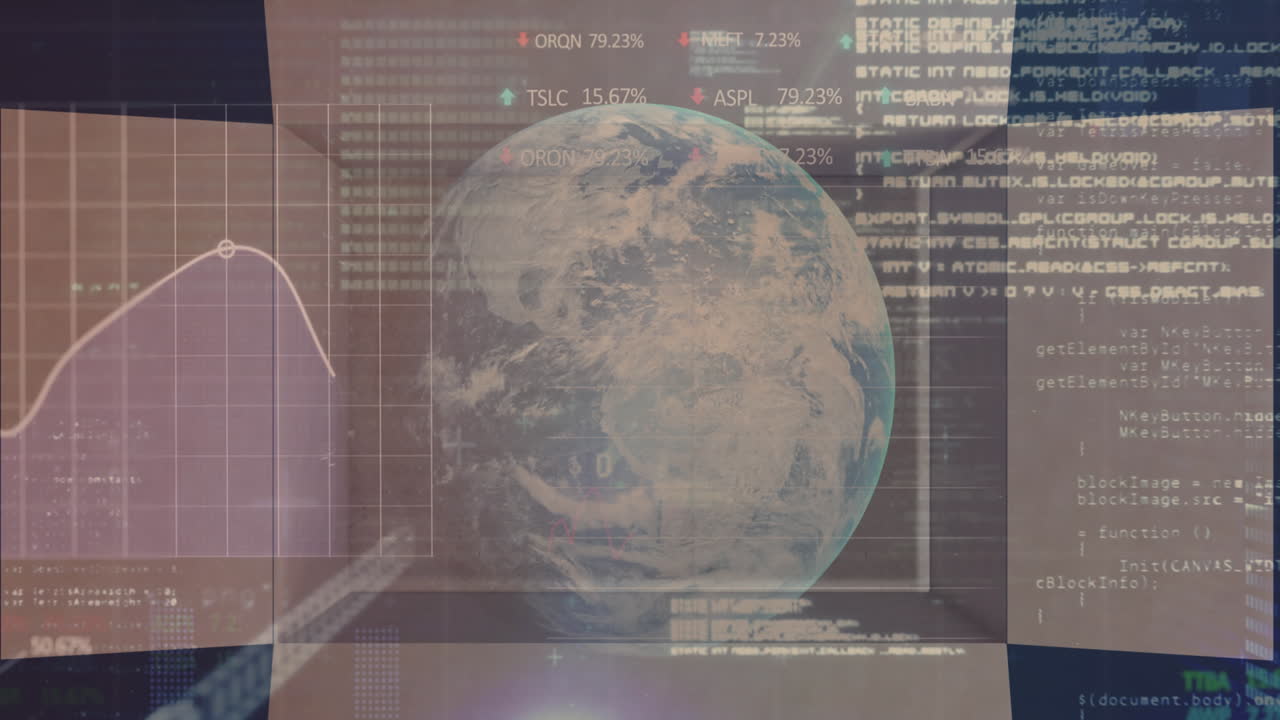 Animation of financial data processing over globe and cardboard box