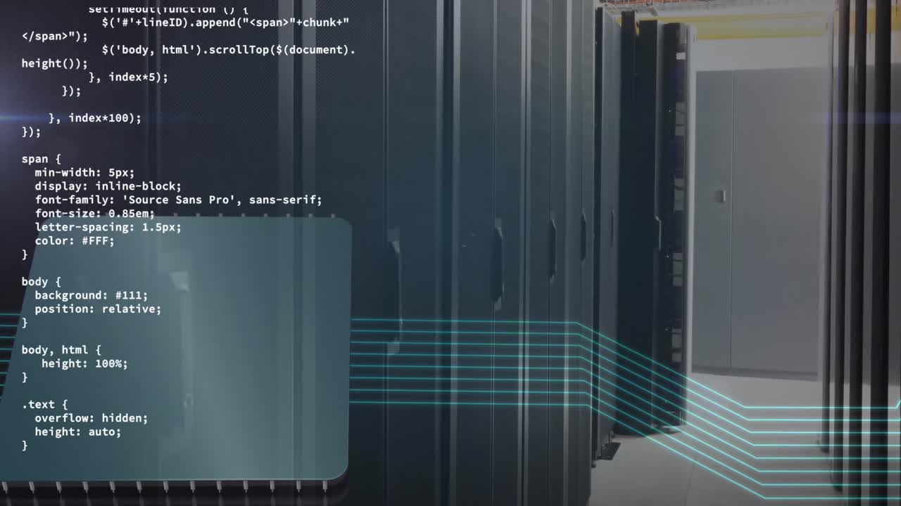 Animation of data processing over server room