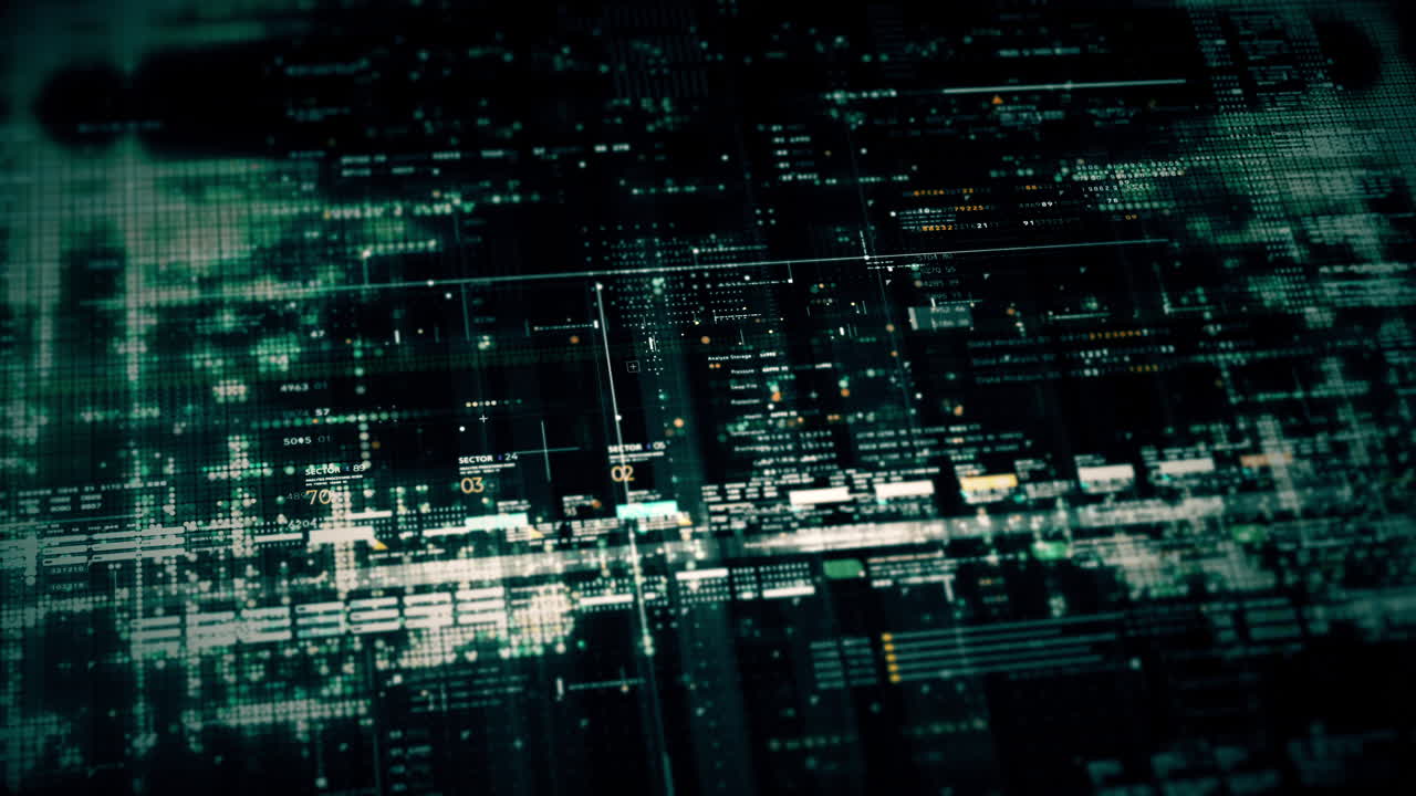 Immersive data matrix simulation UI with cutting-edge digital environment with a dynamic and immersive display of interconnected data matrix information networks systems background