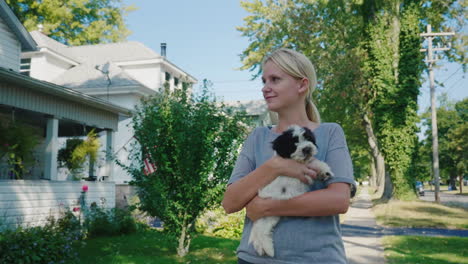 young woman with a puppy