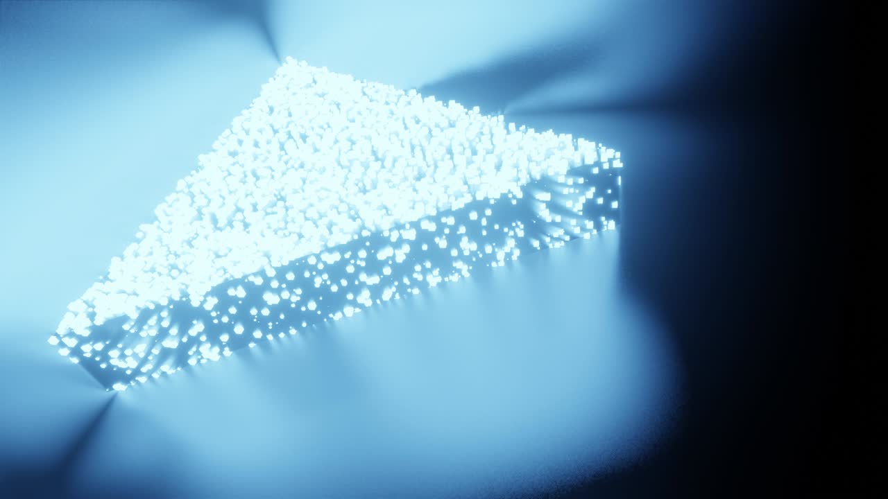 미래의 입자 3d 렌더링, 큐브 다각형 패턴, 기술 스타트업, 검은색 배경에 컨셉 디자인, 복사 공간과 함께 4k 애니메이션