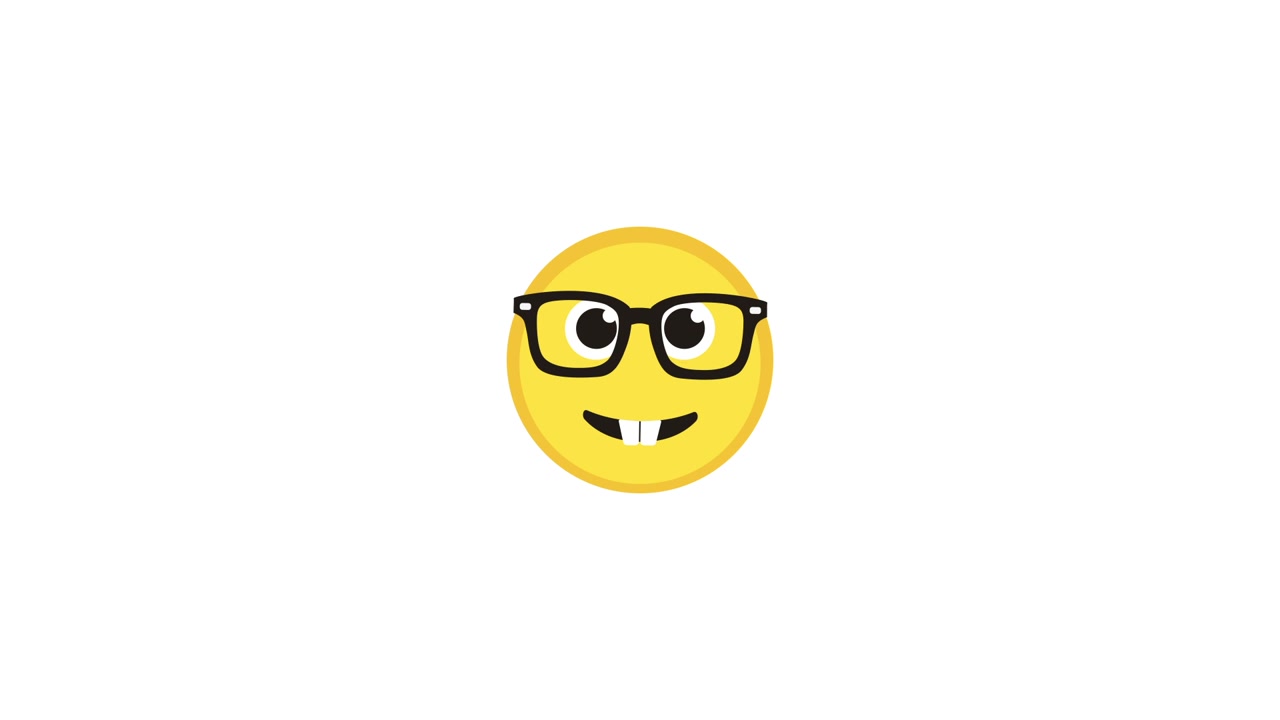 Faccina emoji nerd felice con gli occhiali che ammicca e sorride
