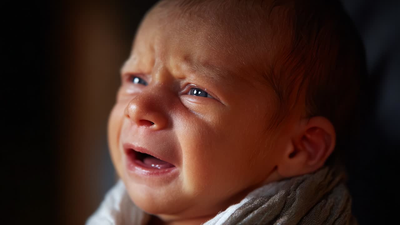 Close-Up of a Crying Infant Expressing Distress and Emotion, Highlighting the Fragility and Innocence of New Life in a Heartfelt Moment Captured in Two Intense Frames