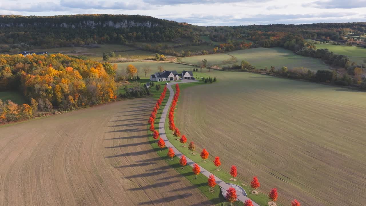 Aerial View of a Luxury Home in the Fall Countryside