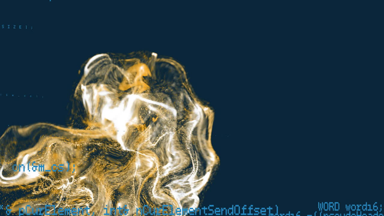 Animation of shapes with light trails over data processing on black background