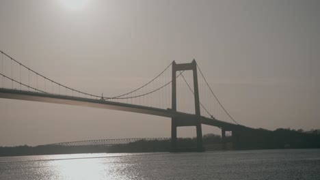 slow motion view of highway in denmark. lillebælt bridge near middelfart.