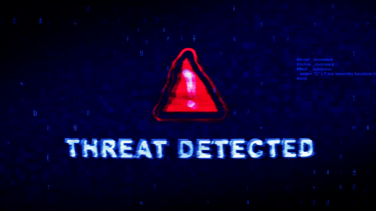 위협 탐지 텍스트 디지털 노이즈 트이치 글리치 왜곡 효과 오류 루프 애니메이션