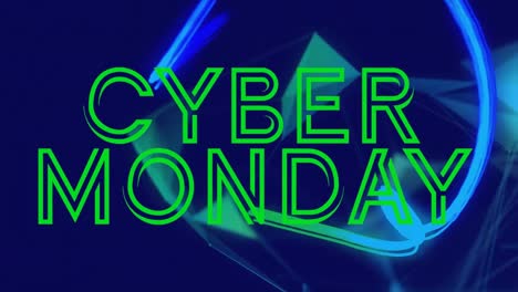 animación de texto y líneas en movimiento en fondo azul de cyber monday