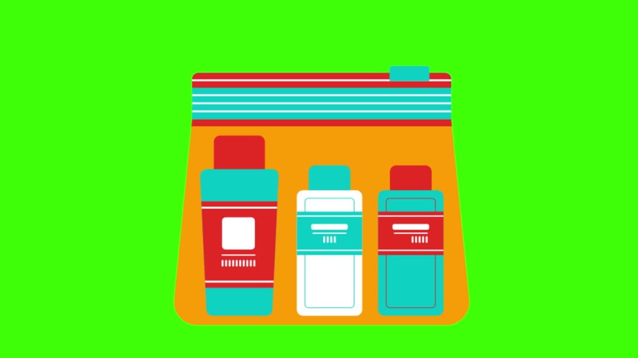 animación de una bolsa con un icono de cosméticos en una pantalla verde