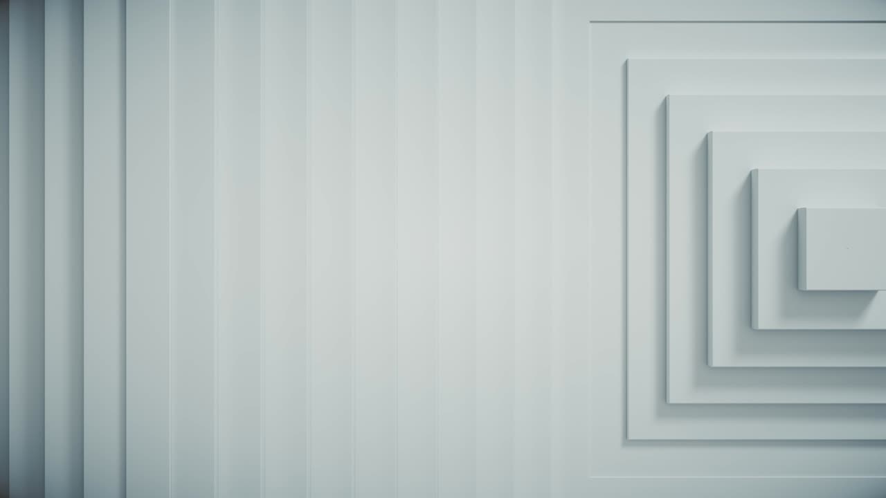 Abstract pattern of squares with offset effect. White blank animation cubes. Abstract background for business presentation. The center is shifted to the side. Seamless loop 4k 3d render