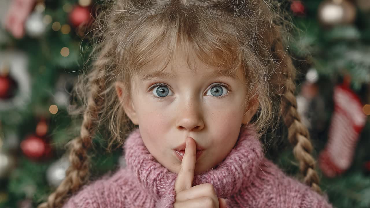 A Sweet Child in a Cozy Sweater Shares a Secretive Moment, Surrounded by Festive Christmas Decorations, Inviting a Sense of Wonder and Delight During the Holiday Season