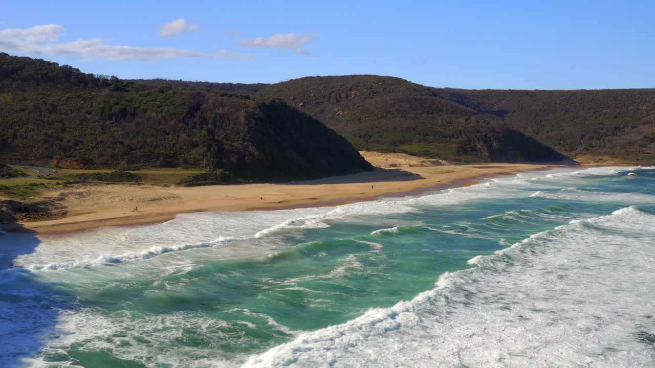 Scenic View Of Blue Sea And Coastal Cliffs Of Royal National Park In New South Wales, Australia - aerial drone shot