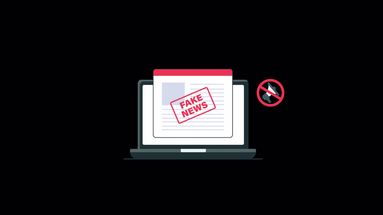 Animated Laptop Displaying Fake News and Warning Signs