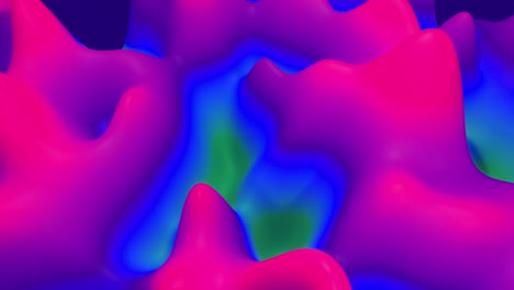 fantástico paisaje cambiante. 4k abstracto en bucle fantástico fondo, gradiente líquido de pintura con brillo interno forma colinas o picos que cambian suavemente en el ciclo. púrpura rojo azul verde